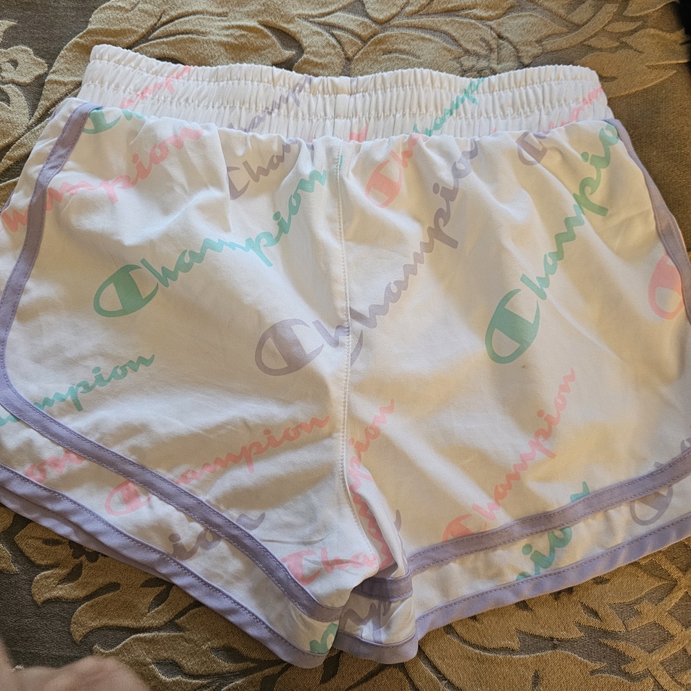 Champion White Shorts with Multicolor Logo